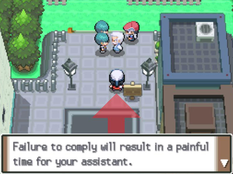 Team Galactic making some not-so-subtle threats / Pokémon Platinum
