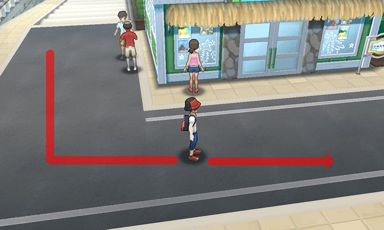 Walking east on Heahea City’s main street / Pokémon USUM