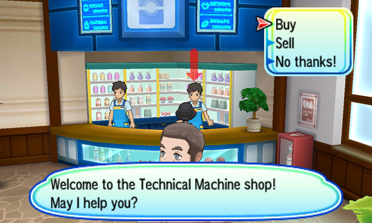 Talking to the Technical Machine Shop’s clerk / Pokémon Ultra Sun and Ultra Moon
