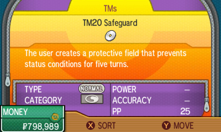 TM20 item description in the game / Pokémon Ultra Sun and Ultra Moon