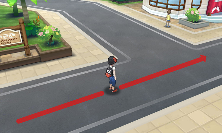 Walking east on the main street and going past the intersection / Pokémon USUM