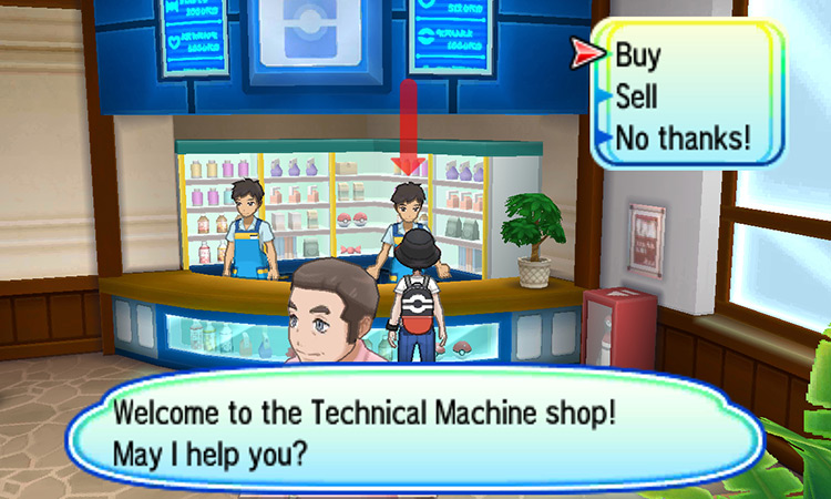 Talking to the Technical Machine Shop’s clerk / Pokémon Ultra Sun and Ultra Moon