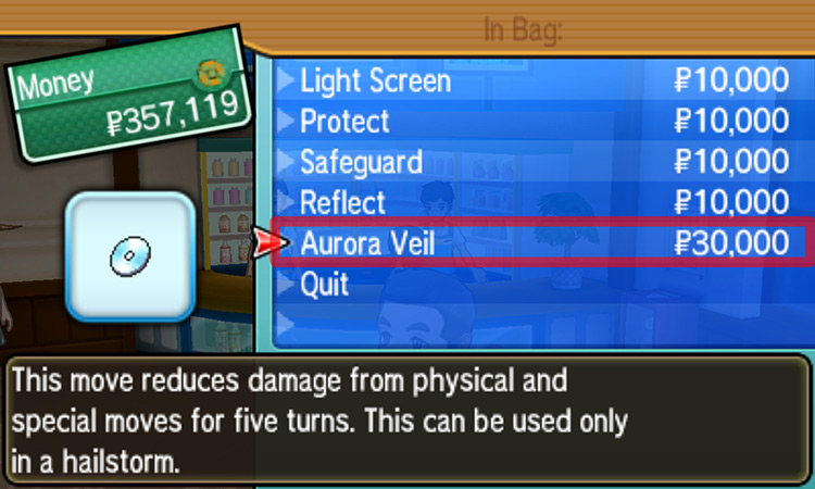 Selecting Aurora Veil from the menu / Pokémon Ultra Sun and Ultra Moon