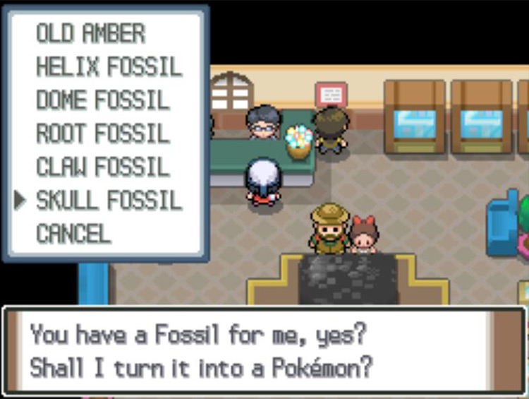 Selecting a Skull Fossil from the Bag. / Pokémon Platinum