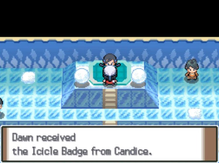 Receiving the Icicle Badge after defeating Leader Candice / Pokémon Platinum