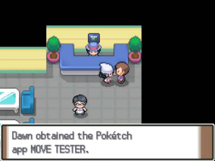 Receiving the Move Tester app from the Pokétch Company President / Pokémon Platinum