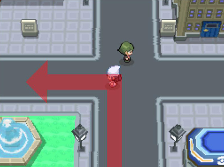Making a left at the intersection by the Jubilife Condominiums. / Pokémon Platinum
