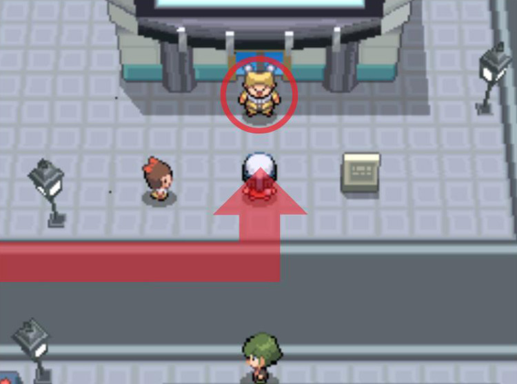 Approaching the third Clown in front of Jubilife TV. / Pokémon Platinum