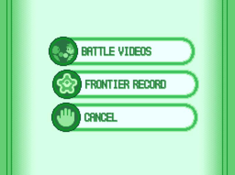 The main menu of the Vs. Recorder’s Browse Mode / Pokémon Platinum