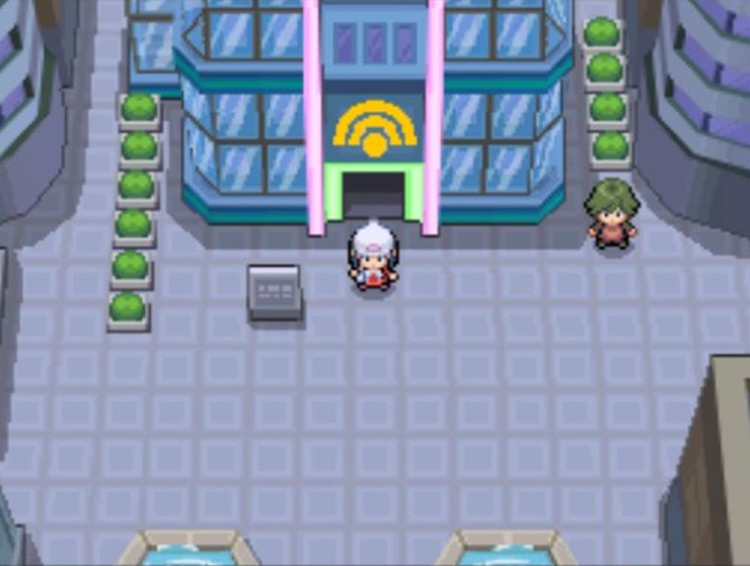 Standing in front of the Global Terminal in Jubilife City / Pokémon Platinum