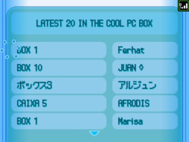 Checking the latest 20 PC Boxes uploaded into the Cool category / Pokémon Platinum