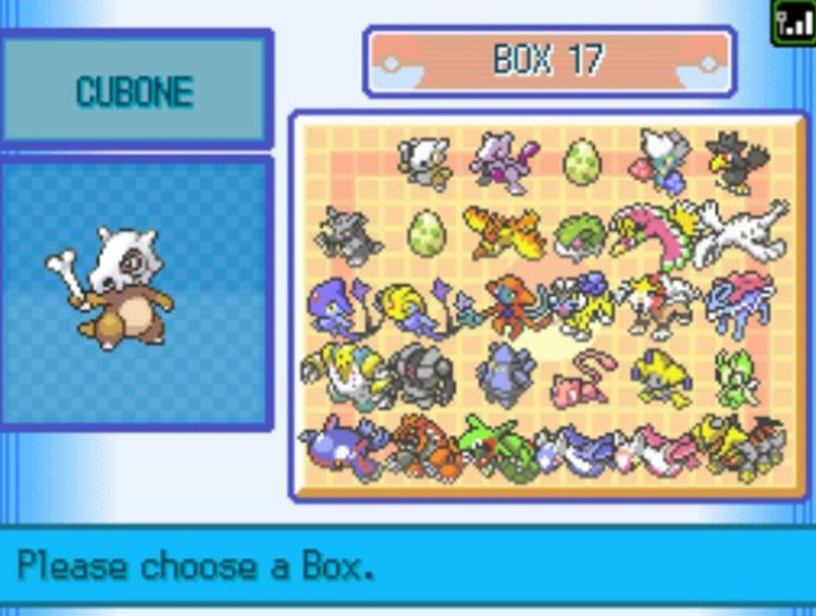 Selecting a PC Box to display online / Pokémon Platinum