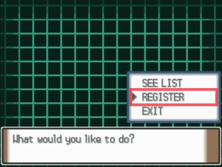 Choosing Register at the Geonet / Pokémon Platinum