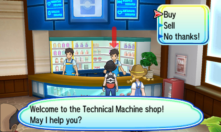 Talking to the TM Shop’s clerk / Pokémon USUM