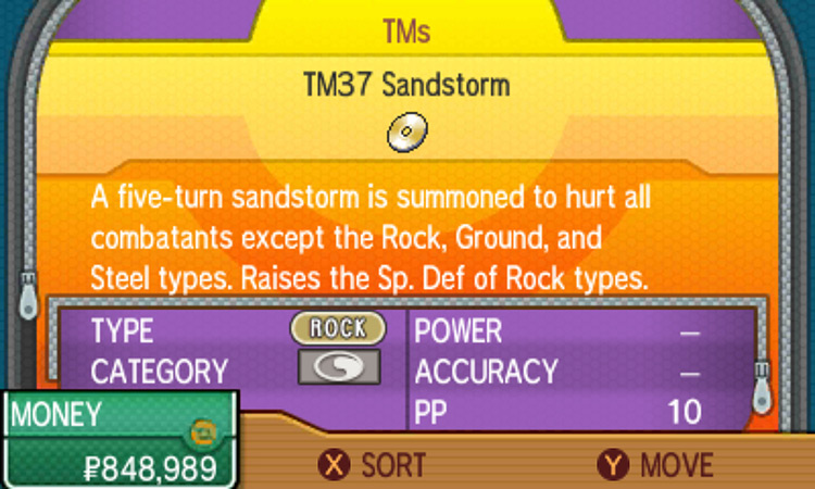 TM37 item description in the game / Pokémon USUM