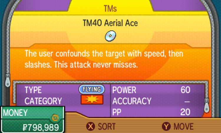 TM40 item description in the game / Pokémon Ultra Sun and Ultra Moon