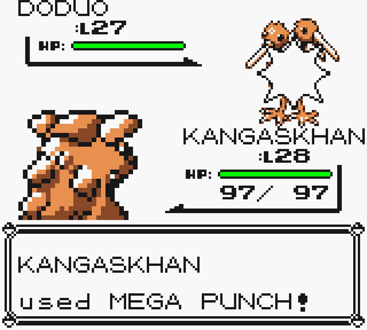 Kangaskhan using Mega Punch against a wild Doduo / Pokémon Yellow