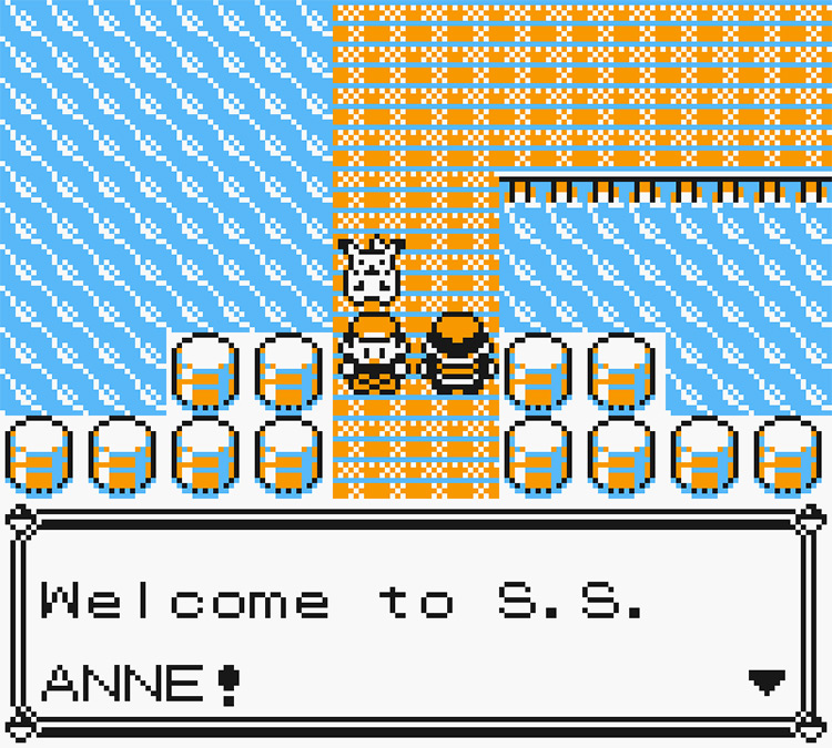 Talking to the ticket checking sailor before heading onto the S.S Anne / Pokémon Yellow