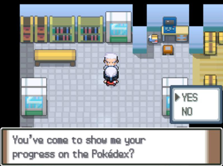 Showing Professor Rowan the completed Sinnoh Pokédex / Pokémon Platinum