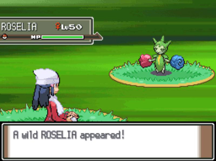 Finding a Roselia in the rustling grass, beginning a Poké Radar chain / Pokémon Platinum