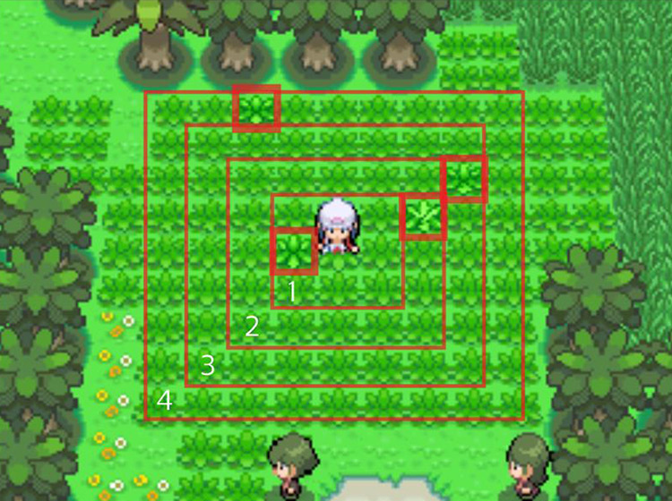 Identifying the rustling grass patches in each of the four concentric rings / Pokémon Platinum