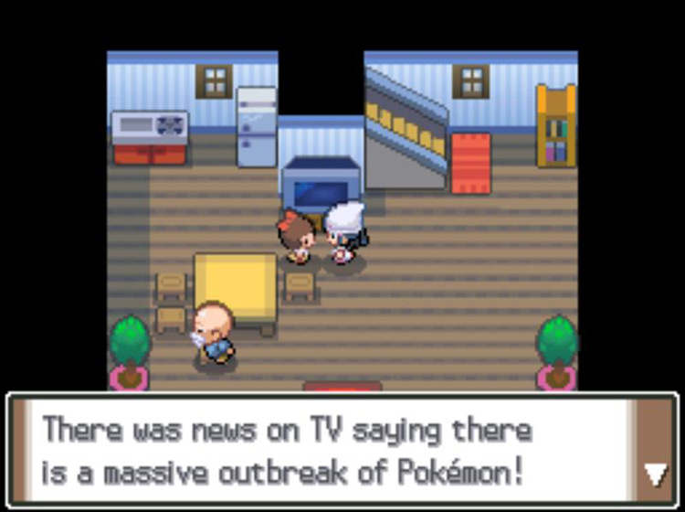 Speaking to Rowan’s assistant’s sister about Mass Outbreaks / Pokémon Platinum