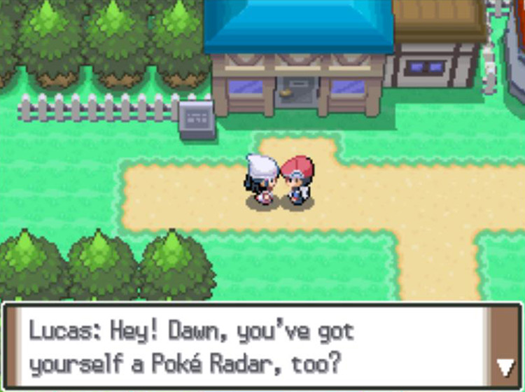 Speaking with Lucas in order to get a Poké Radar tutorial / Pokémon Platinum