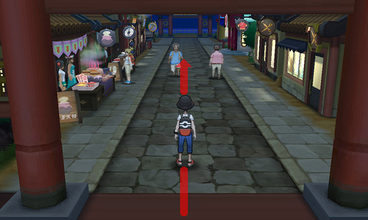 Walking north on Konikoni’s main street / Pokémon Ultra Sun and Ultra Moon