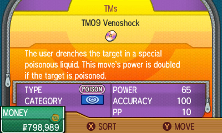 TM09 item description in the game / Pokémon Ultra Sun and Ultra Moon