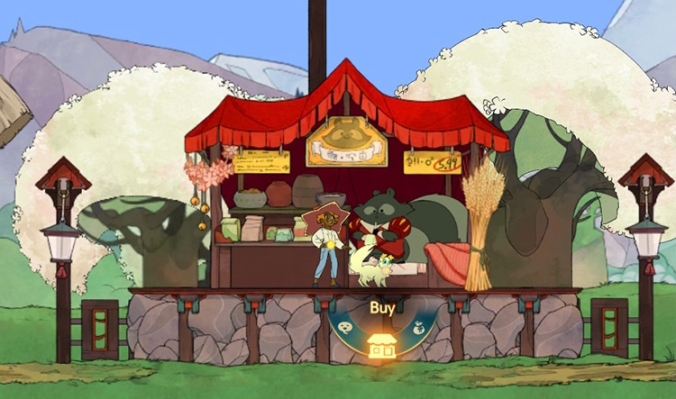 The Raccoon Shop in Furogawa is found in the middle of the island’s village / Spiritfarer