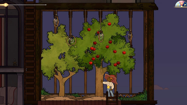 Harvesting apples from the apple tree in the orchard / Spiritfarer