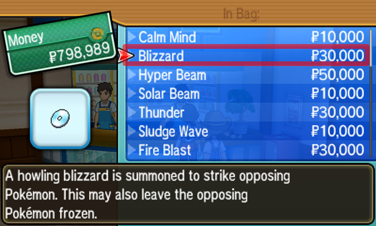 Selecting Blizzard from the menu / Pokémon USUM