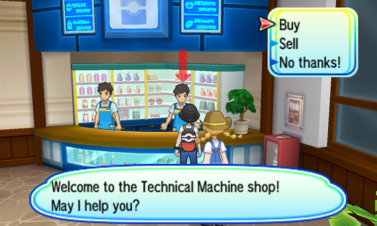 Talking to the Technical Machine Shop’s clerk / Pokémon USUM