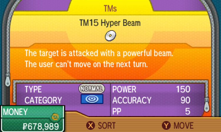 TM15 item description in the game / Pokémon USUM