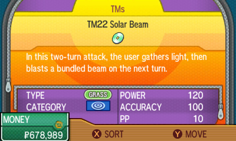 TM22 item description in the game / Pokémon USUM