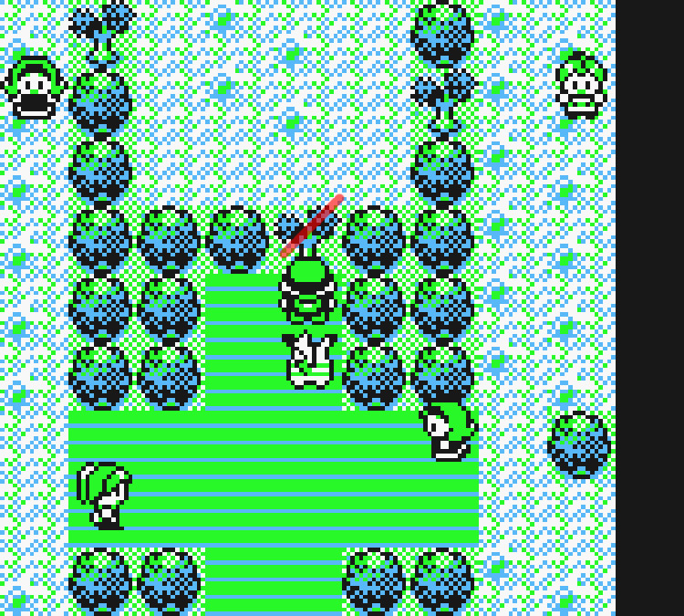 Standing in front of a cuttable tree in the center of the Celadon Gym / Pokémon Yellow
