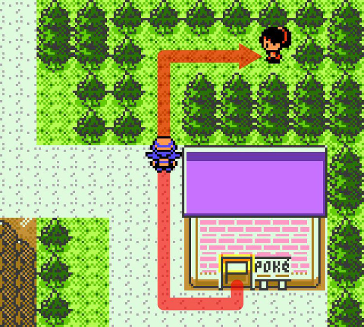 Approaching Frida of Friday on Route 32. / Pokémon Crystal