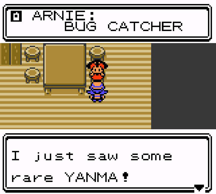 Getting a call from Arnie about a Yanma Swarm. / Pokémon Crystal