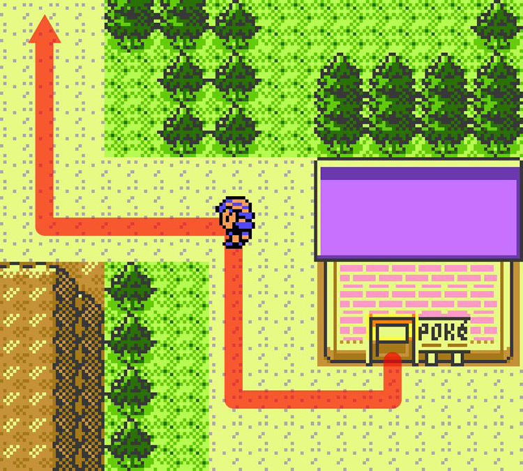 Going north of the Pokémon Center in Route 32. / Pokémon Crystal