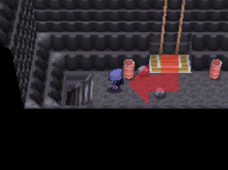 Stepping off the lift and heading down the western staircase / Pokémon Platinum
