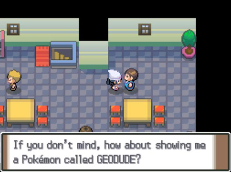 The Oreburgh Man asking to see a Geodude / Pokémon Platinum