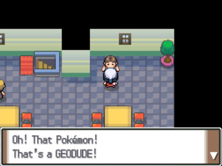 Showing a Geodude to the man and getting a joyous reaction / Pokémon Platinum