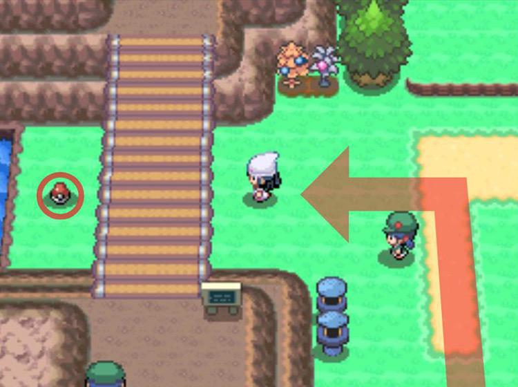 Approaching the Poké Ball item under the bridge to the west / Pokémon Platinum