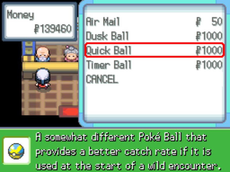 Purchasing Quick Balls in the Celestic Town Shop / Pokémon Platinum