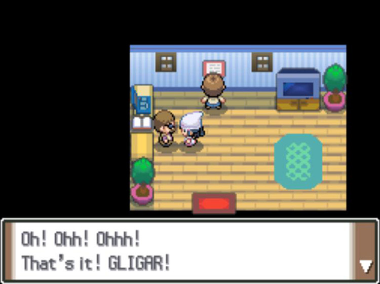 The reporter getting overcome with joy at being shown a Gligar / Pokémon Platinum