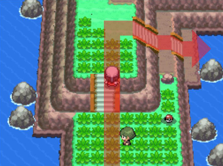Heading downstairs to Surf on the water / Pokémon Platinum