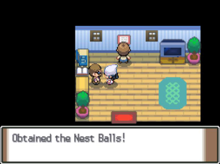 Receiving three Nest Balls from the Pokémon News Press reporter / Pokémon Platinum