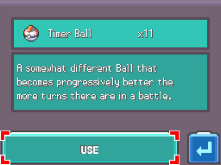 The in-game description of the Timer Ball / Pokémon Platinum