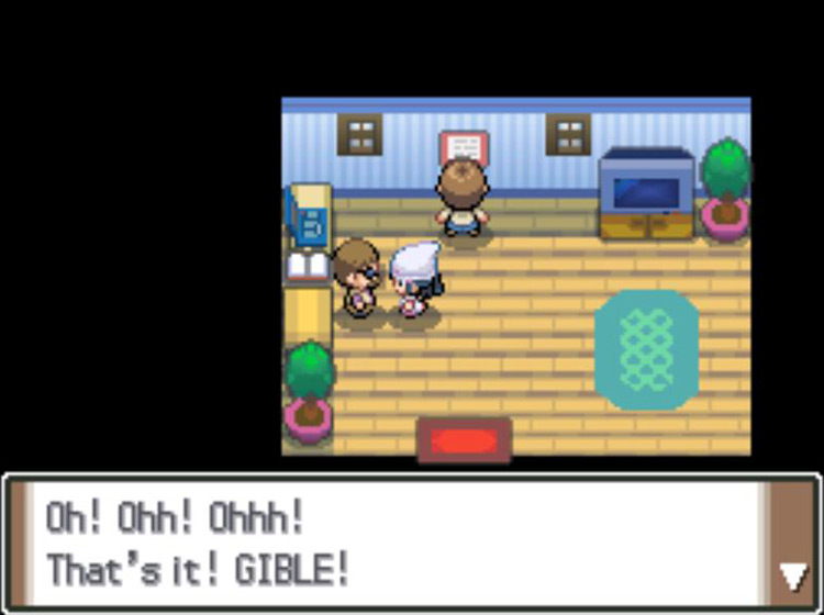 The reporter becoming filled with excitement upon seeing the Gible he requested / Pokémon Platinum
