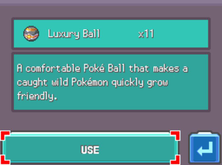 The in-game description of the Luxury Ball / Pokémon Platinum